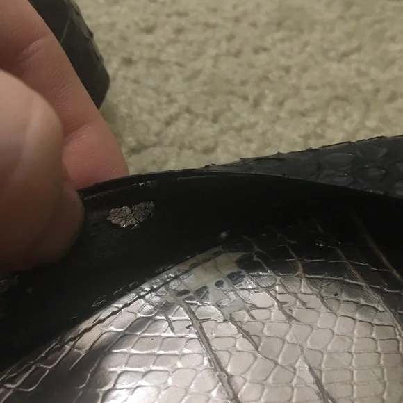 Sam Edelman Erica Flats Peep Toe Snakeskin Embossed Leather Slingback Black - Picture 11 of 13